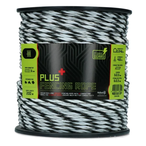 ZoneGuard 6 mm Plus fencing rope black and white 200 m